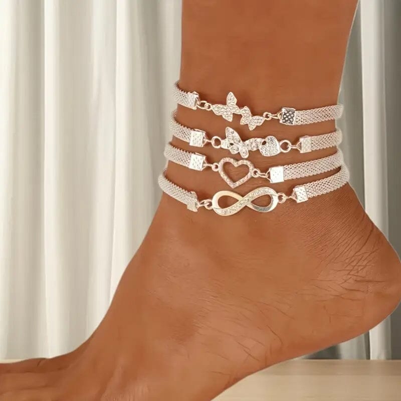 4-Pieces: Wide Edge Chain Anklets Set Sale Wholesale Pice