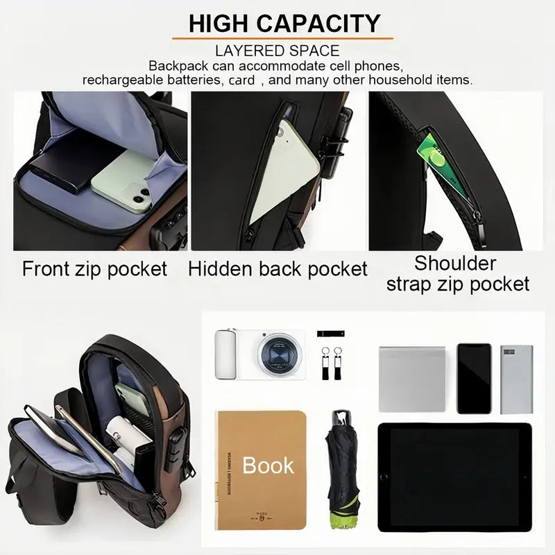 Multi-functional Trendy Sling Bag with Password Lock New Arrival