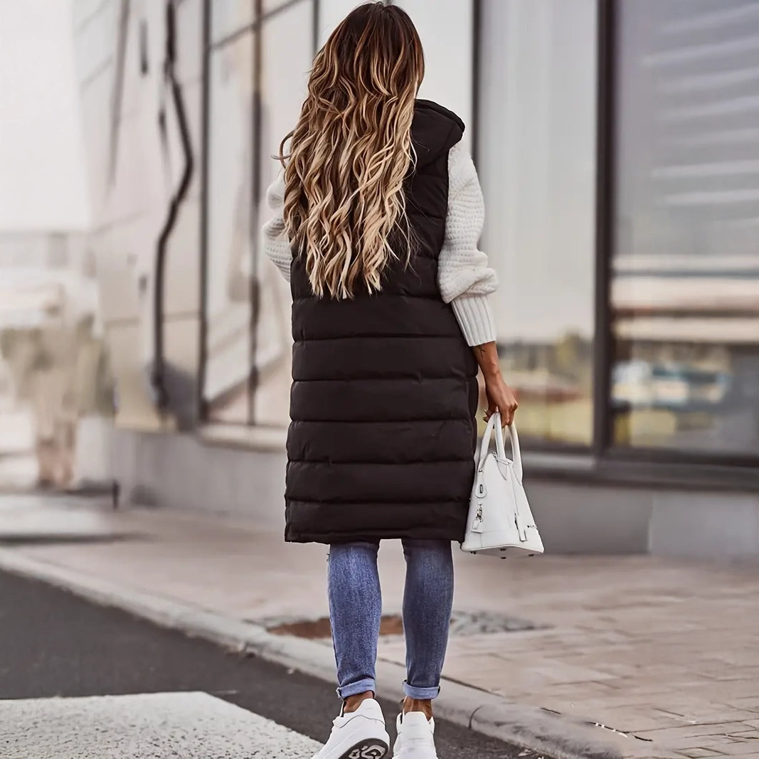 Casual Sleeveless Long Button Front Hooded Coat Outerwear Official Online