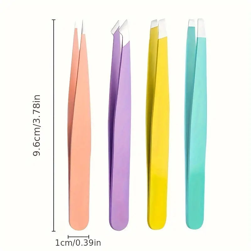 4-Pieces: Tweezers For Eyebrows, Straight, Slant, Angled and Pointy Tip Looking For