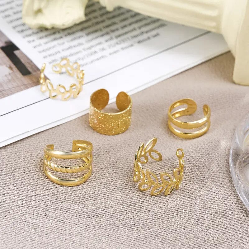 5-Pieces: Golden Leaf Cutout Ear Clips Discount Outlet Store