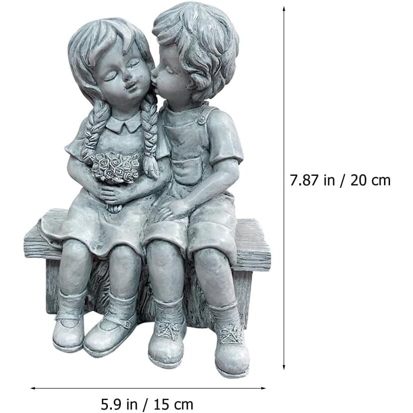 Boy Kissing Girl Statue Sitting on Bench Figurine Outlet 2025 Newest