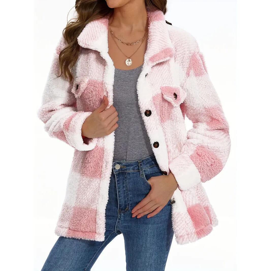 Women's Plaid Button-Front Teddy Coat Discount Low Pice