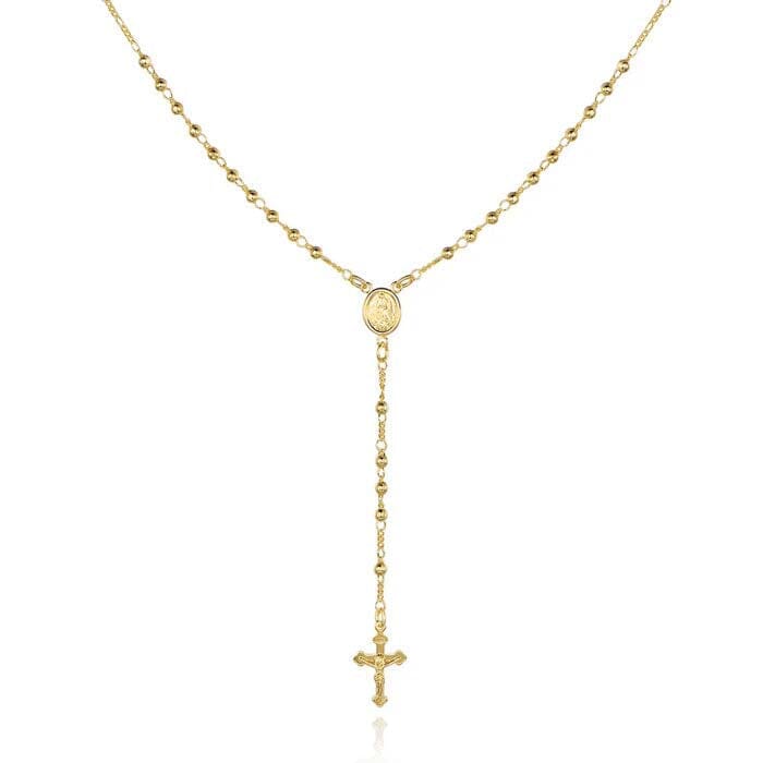 Unisex 14K Gold Virgin Mary Rosary Bead Cross Necklace 18'' Cheap Wholesale