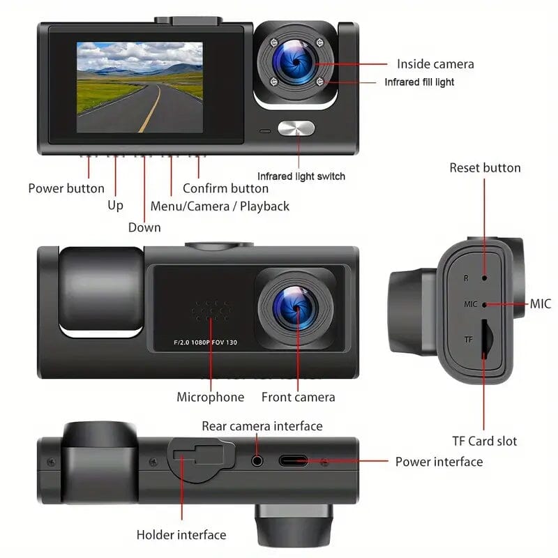 HD 1080P Car Dual Camera with IR Night Vision Loop Recording 2 IPS Screen Cheap Sale Sale