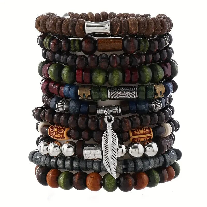 22-Pieces: Bohemian Vintage Wooden Beads Bracelet Set Under 70 Dollars