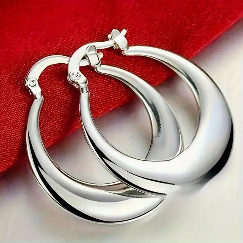 925 Silvery-Plated Hoop Earrings for Women Cheap 100% Authentic