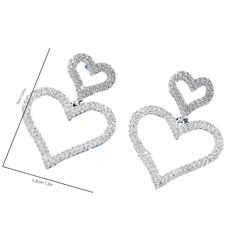 Chic Double Heart Rhinestone Stud Earrings Cheap Pice Original