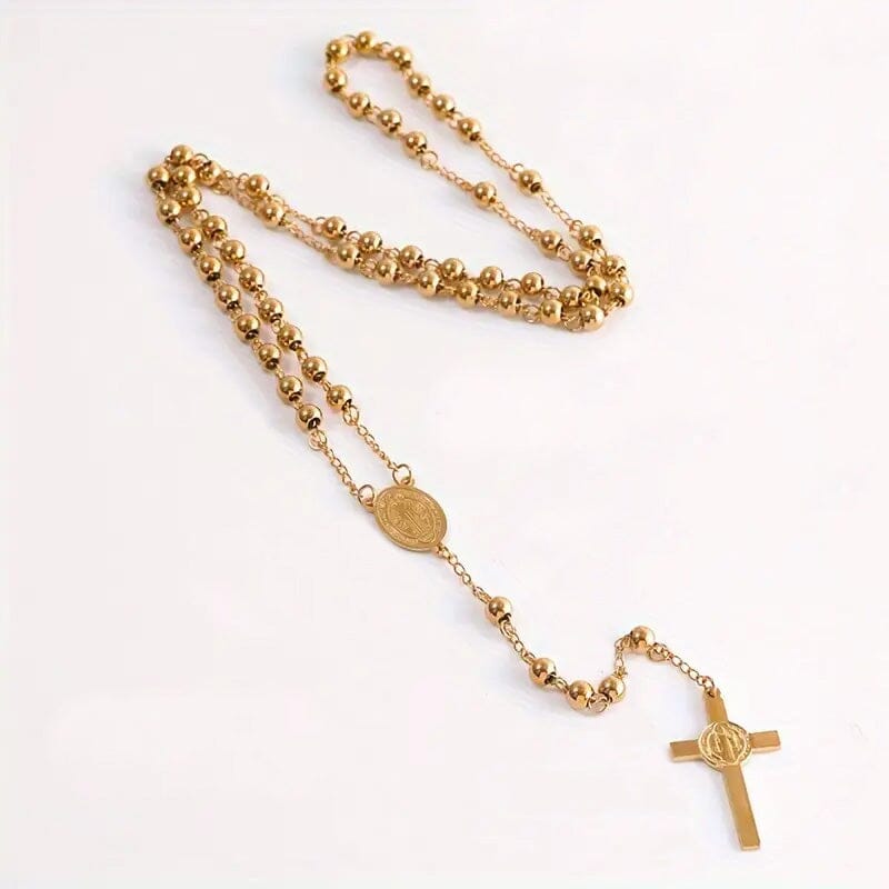 San Benito Golden Plated Stainless Steel Priest Saint Benedict Rosary Necklace Outlet Top Quality