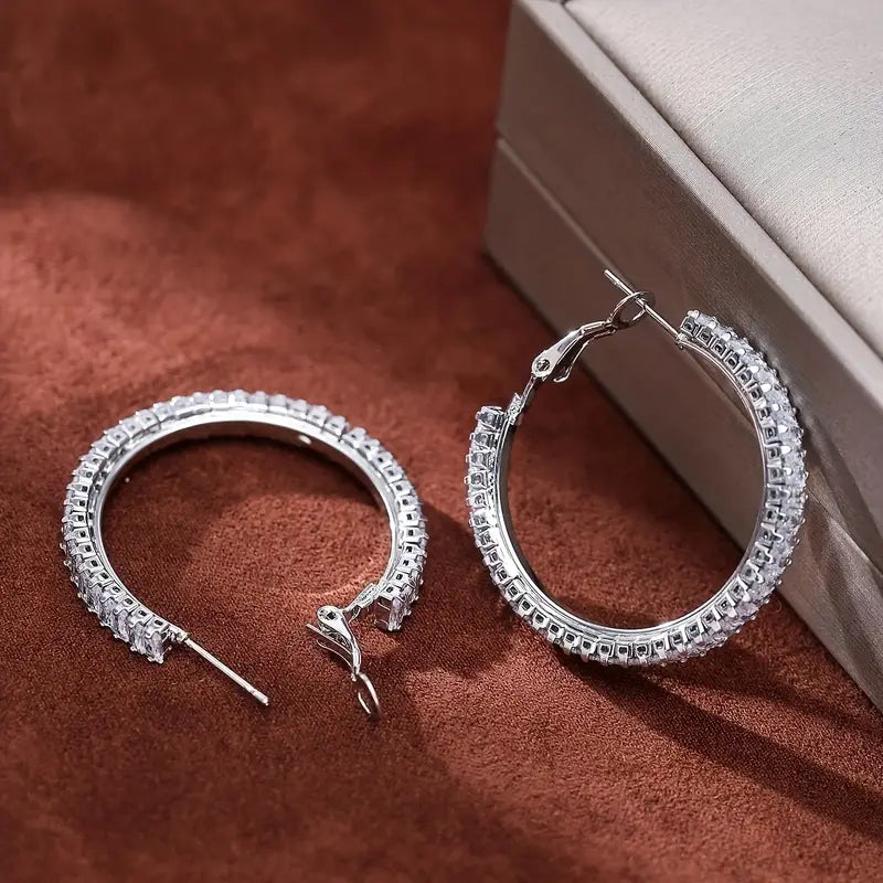 Full Rectangular Shiny Synthetic Zirconia Decorative Hoop Earrings Popular