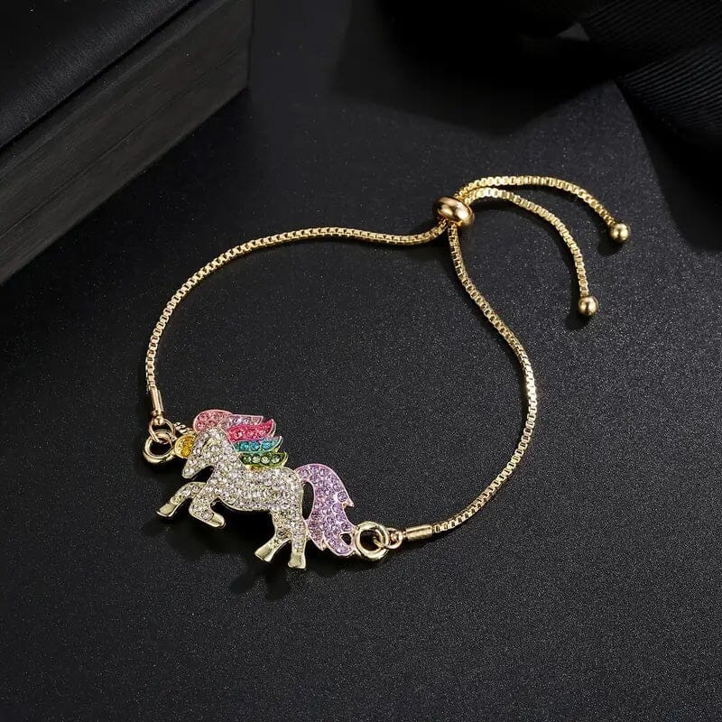 2-Piece Set: Rainbow-Colored Unicorn Necklace and Bracelet Choice For Sale