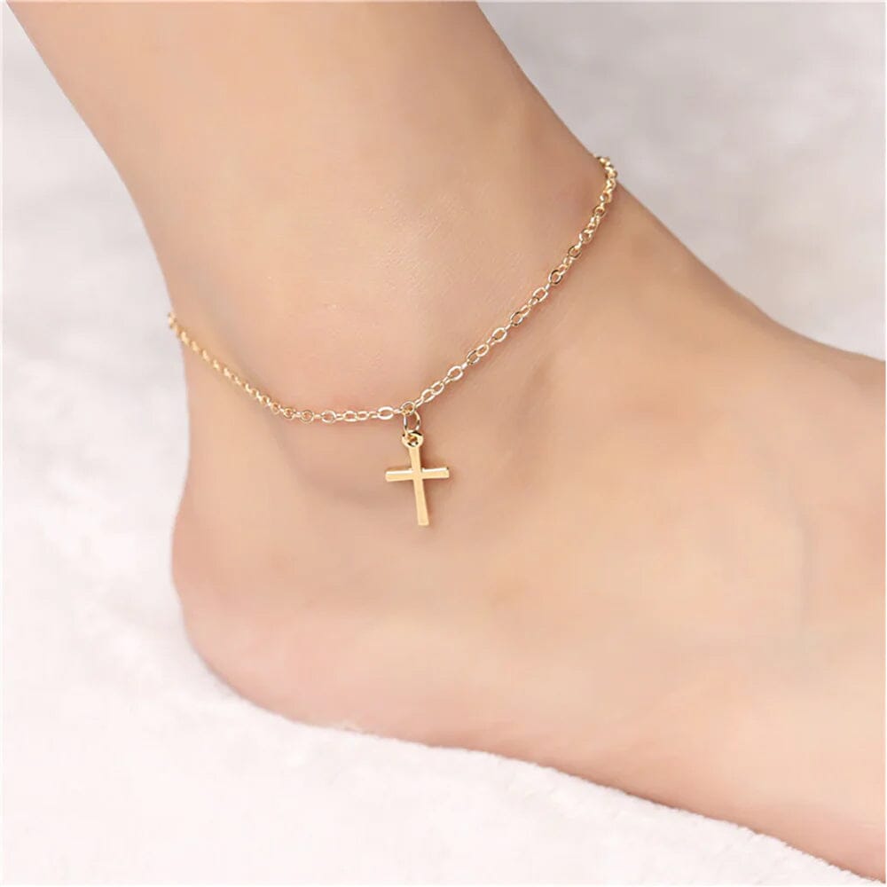 18K Gold Hanging Cross Anklet Manchester Cheap Pice