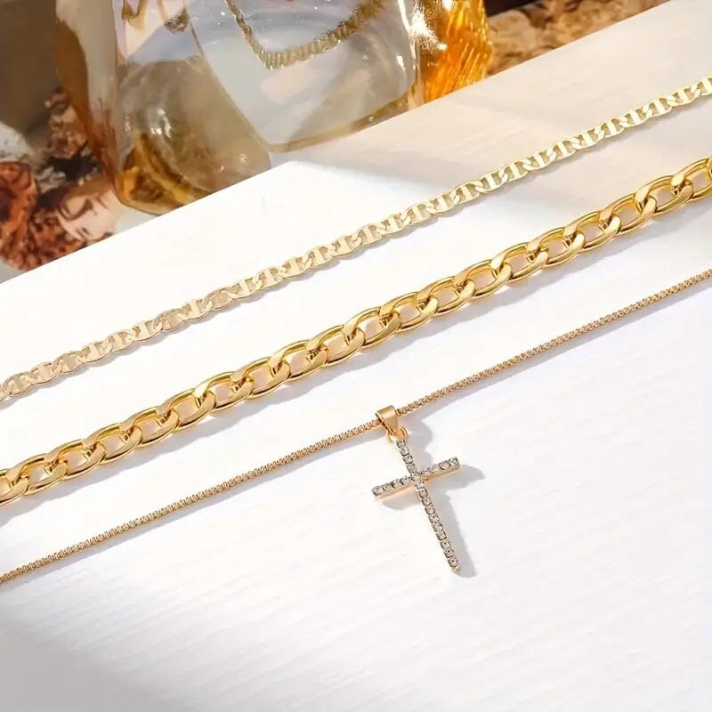 3-Piece: Women's Retro Luxury Artificial Crystal Cross Stackable Necklace Set Cheap Sale Comfortable