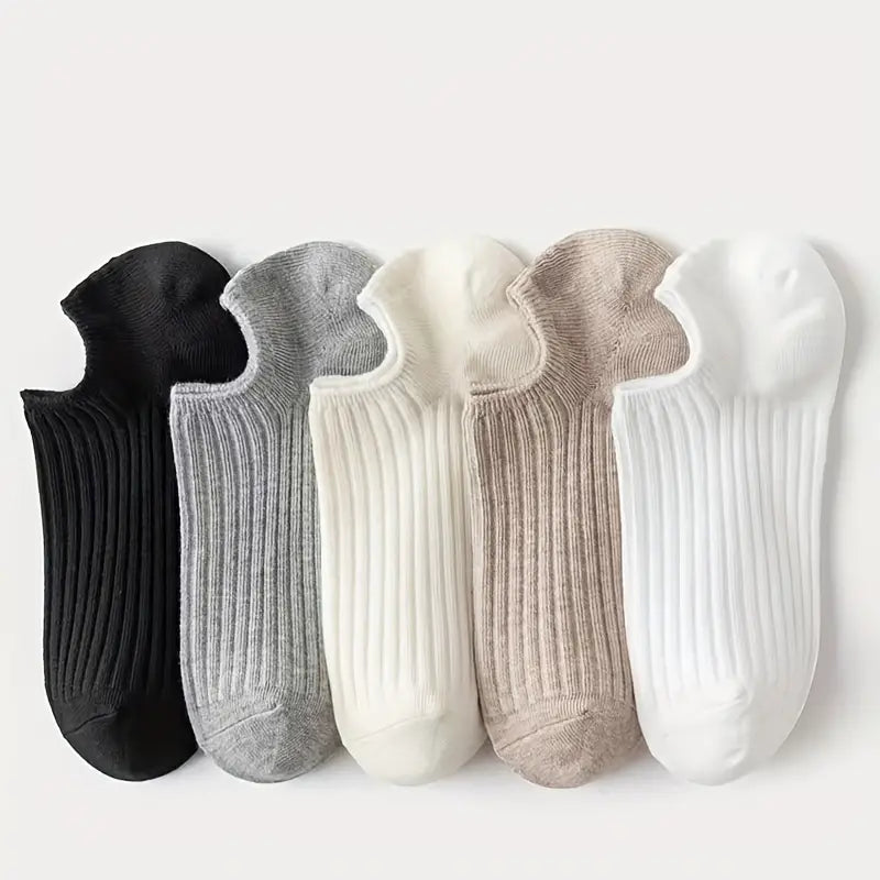 5-Pairs: Women's No-Show Socks, Elegant Solid Colors Sale Choice