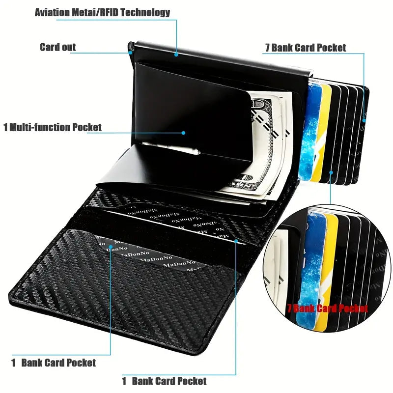 Carbon Fiber Credit Card Holder RFID Blocking, Slim Pop Up Minimalist Wallet Sale In China