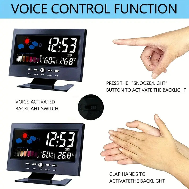 Vibrant Digital Weather Alarm Clock with Voice Control Browse For Sale