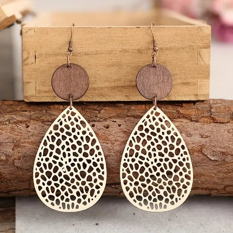 Vintage Hollow Leaf Shape PU Leather Earrings Cheap Sale Outlet