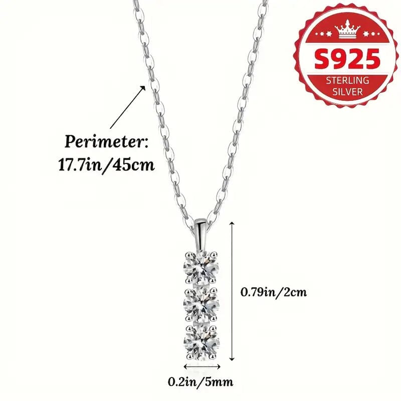925 Sterling Silver Necklace Three Vertical Synthetic Zirconia Pendants Free Shipping Very Cheap