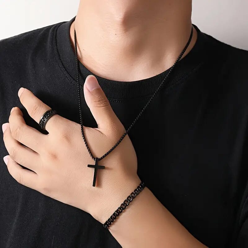 3-Piece Set: Fashion Versatile Dark Cross Stainless Steel Jewelry Free Shipping New Styles