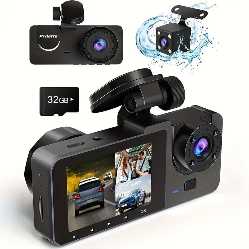 3-Channel 4K UHD Dash Cam Front, Rear and Inside with 32GB SD Card Outlet Online