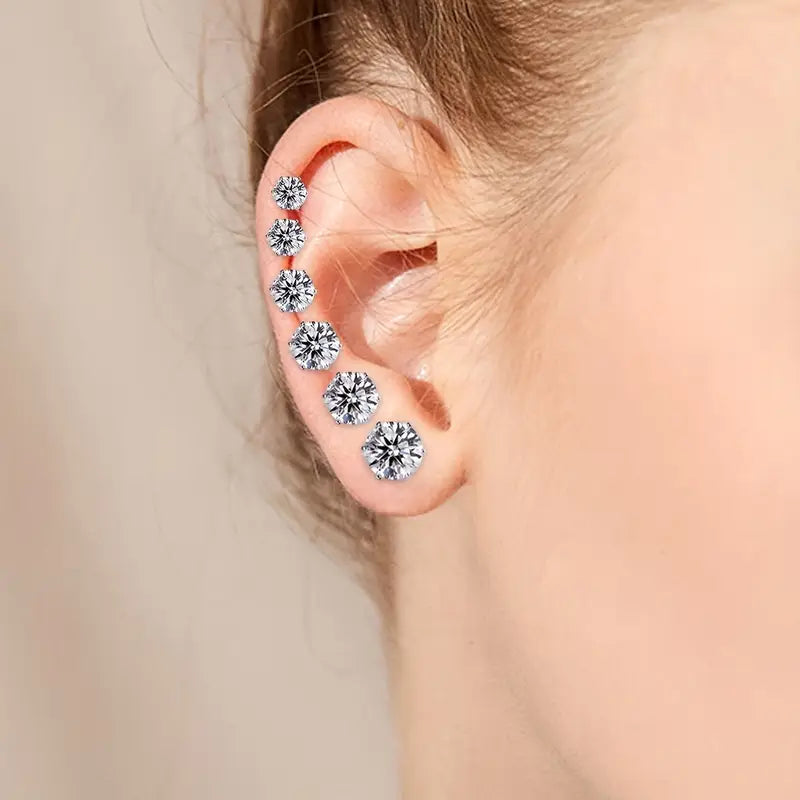 18K Gold Plated Ear Bone Buckle Stainless Steel 6-Prong Zirconia Stud Earrings Sale Outlet Locations