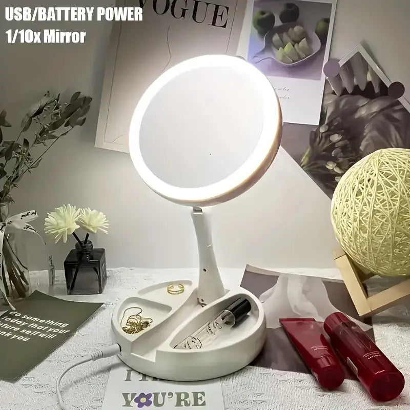 LED Vanity Mirror with Storage Tray, Dual-Sided 1X & 10X Magnification Cheap 2025 Newest