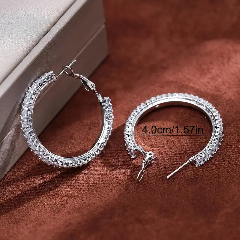 Full Rectangular Shiny Synthetic Zirconia Decorative Hoop Earrings Popular