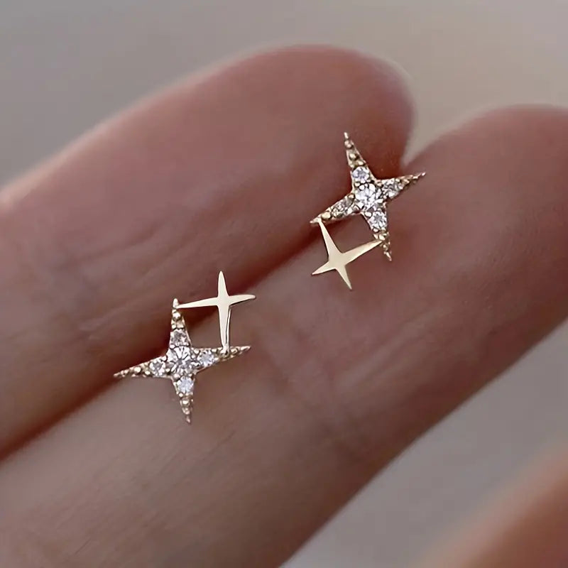 Double Star Design Stud Earrings Inlaid Zirconia Visit New For Sale