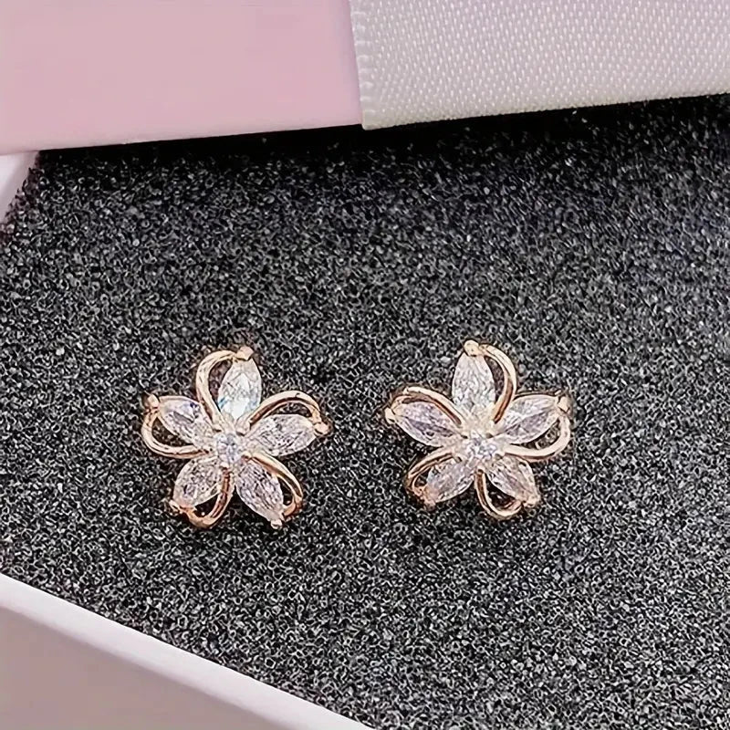 Stylish Zirconia Petal Flower Stud Earrings Cheap Sale For Cheap