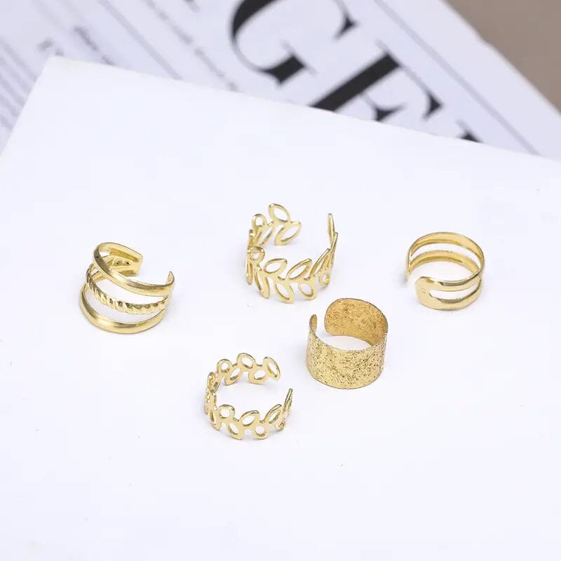 5-Pieces: Golden Leaf Cutout Ear Clips Discount Outlet Store