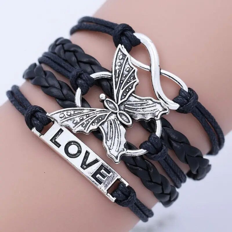 Vintage Handmade Multilayer Leather Bracelet with Letter Love and Butterfly Outlet Store Online