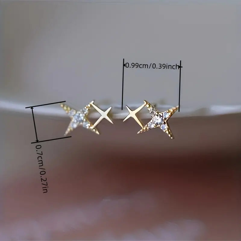 Double Star Design Stud Earrings Inlaid Zirconia Visit New For Sale