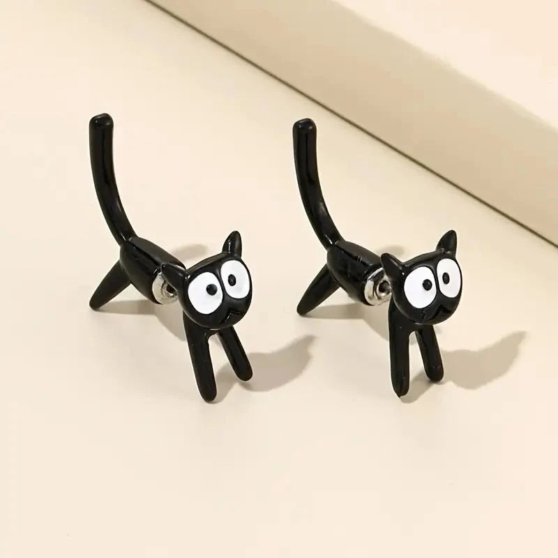 Black Cat Front And Back Stud Earrings For Women Free Shipping For Cheap