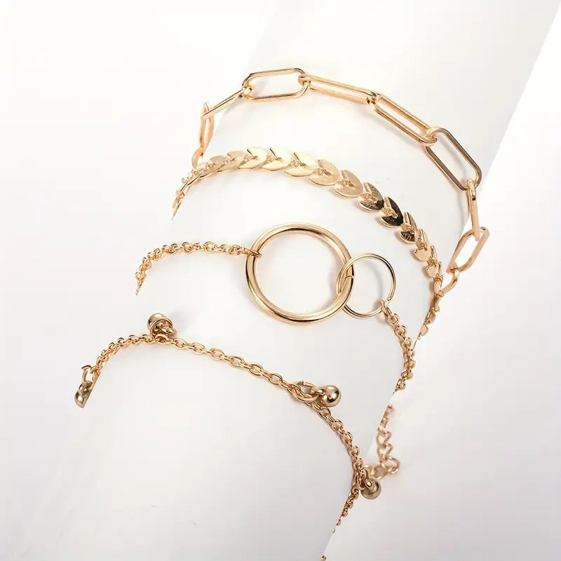 4-Pieces: Vintage Leaf Pendant Hand Chain Bracelet Set For Women Recommend Cheap Pice