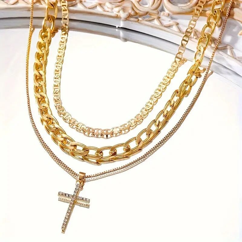 3-Piece: Women's Retro Luxury Artificial Crystal Cross Stackable Necklace Set Cheap Sale Comfortable