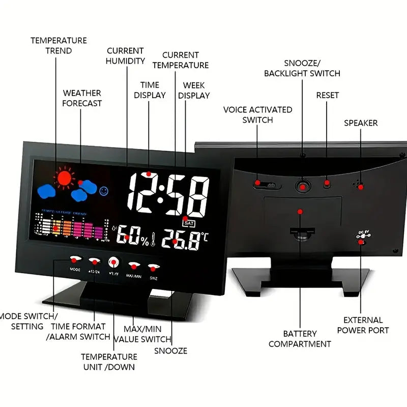 Vibrant Digital Weather Alarm Clock with Voice Control Browse For Sale