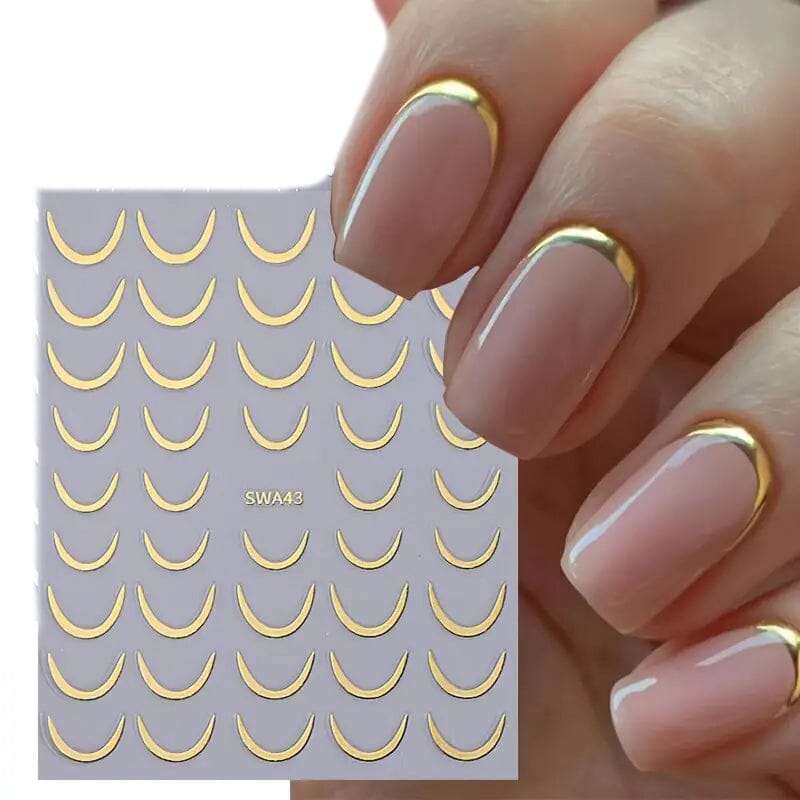 3D Gold-Finished French Kiss Crescent Nail Stickers Clearance Footaction