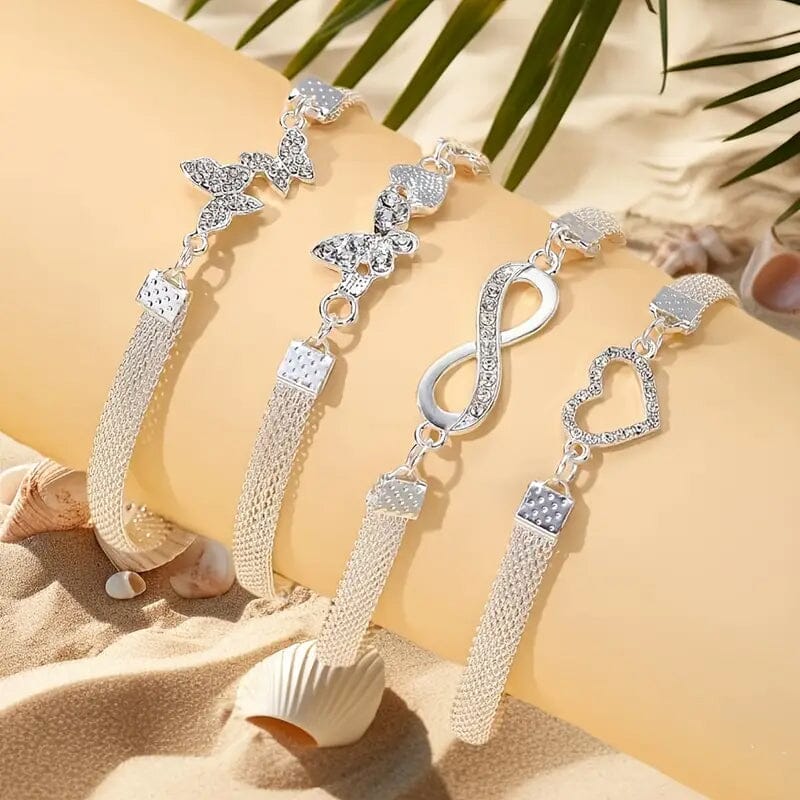 4-Pieces: Wide Edge Chain Anklets Set Sale Wholesale Pice