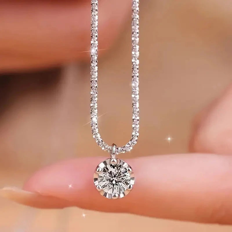 Sparkling Wave-Shaped Six-Claw Single Zirconia Pendant Necklace Footlocker Finishline Online