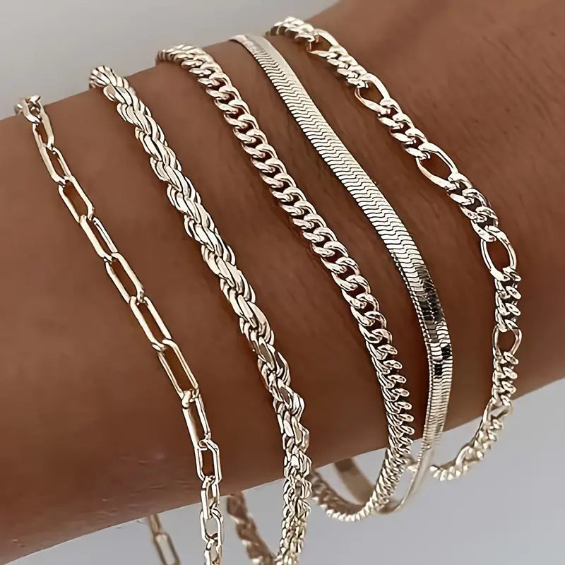 5-Piece: Elegant Multi-Layered Chain Bracelet Set Cheap Low Shipping