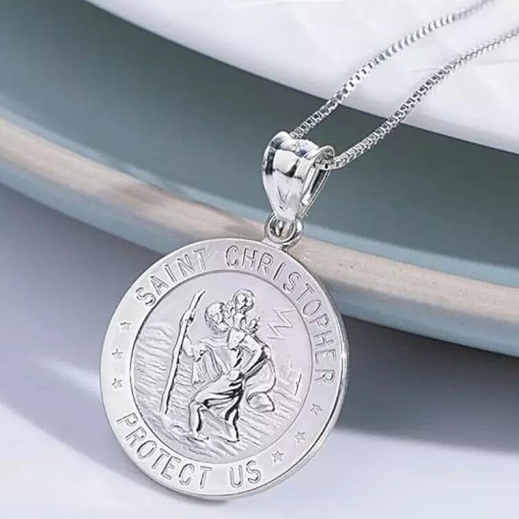 925 Sterling Silver 20MM Saint Christopher Religious Pendant Necklace Many Kinds Of Cheap Online
