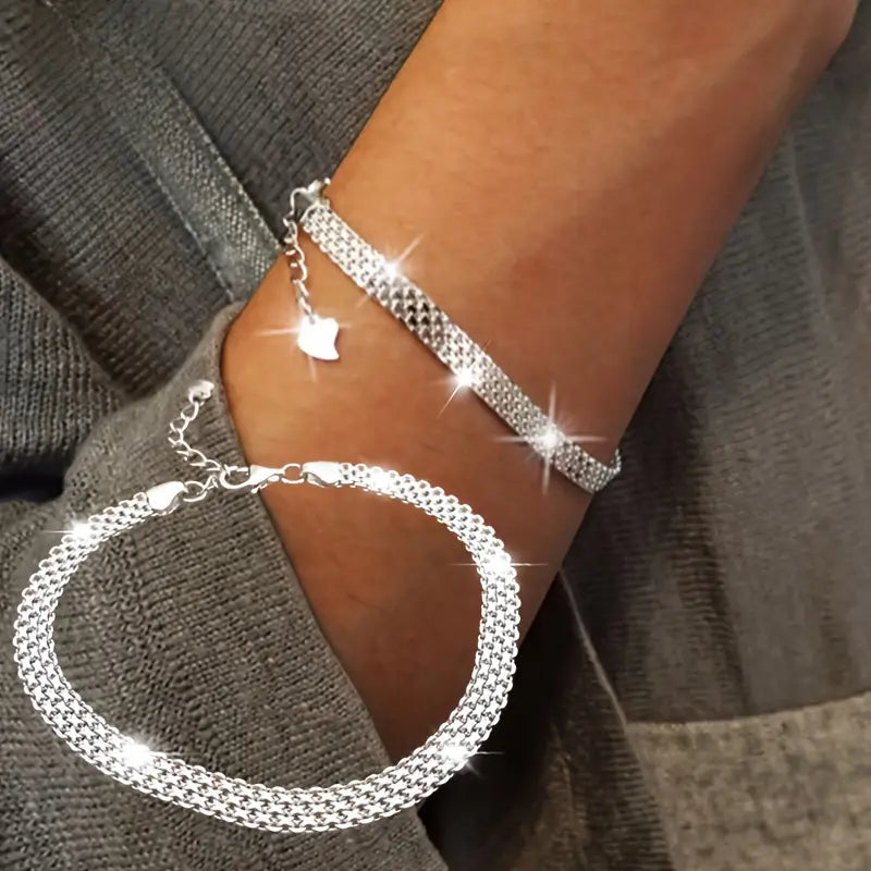 S925 Sterling Silver Chain Bracelet, Sparkling Mesh Embossing Pattern Jewelry Many Kinds Of Cheap Pice