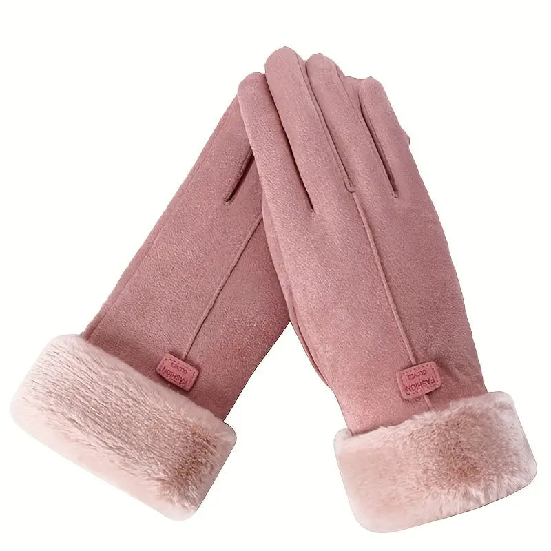 Cashmere Warm Suede Leather Plush Touch Screen Gloves Free Shipping