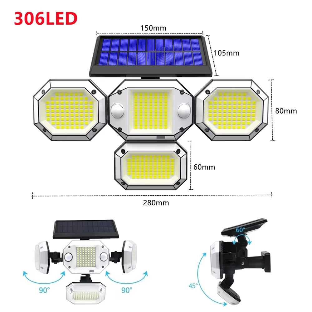 Solar Light Outdoor with Remote Control Double Motion Sensor Light 306/208 Led Wall Lamp IP65 Spotlight Exterior Garage Lighting Very Cheap Cheap Online