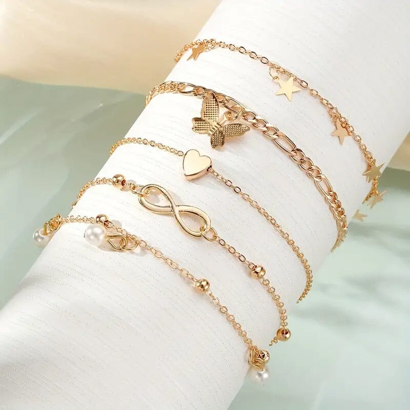 4-Pieces: Stackable Thin Chain Anklet Set Discount Big Discount