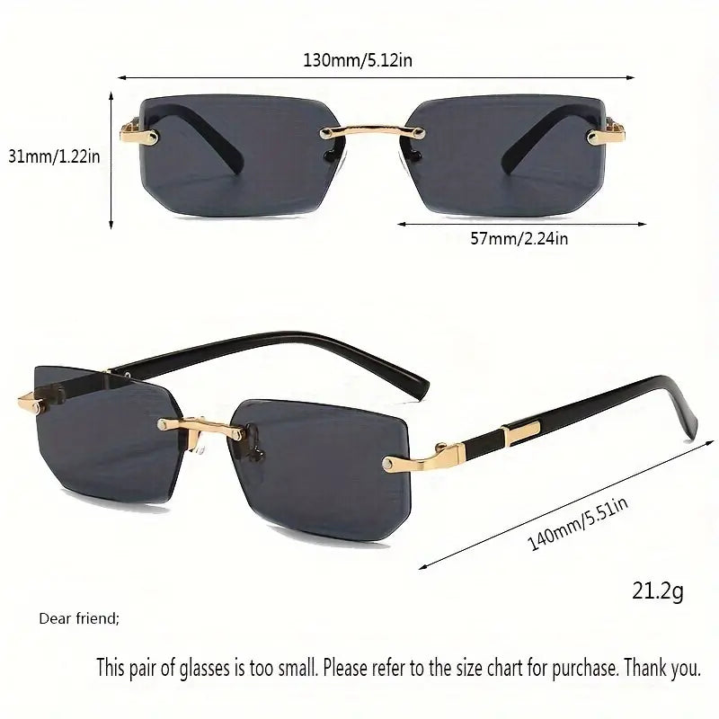 Square Rimless Vintage Sunglasses Stylish Design Golden Frame Black Hip Hop Sunglasses Clearance Latest