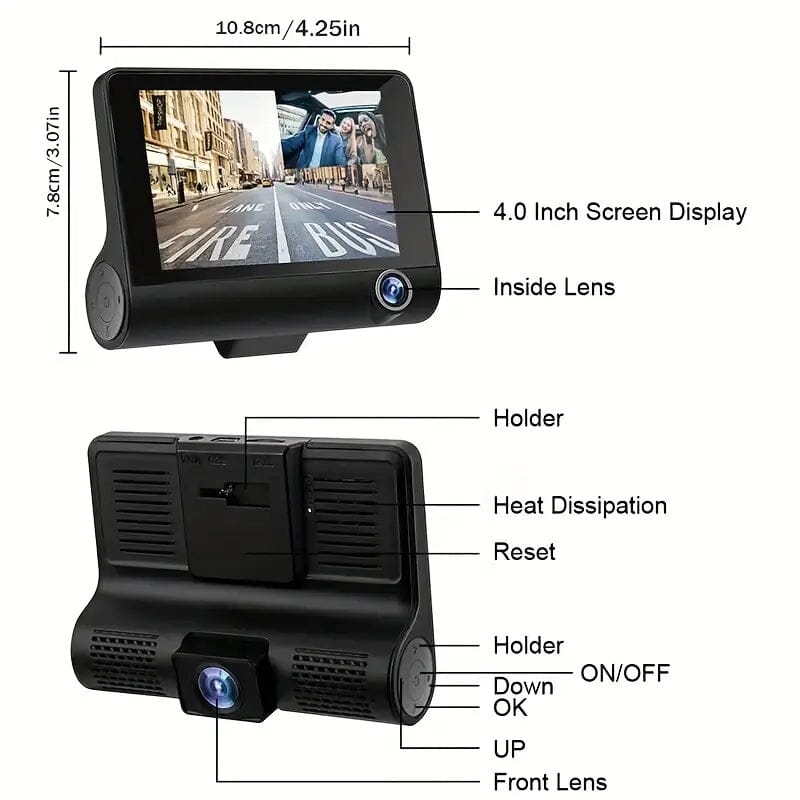Two-Lens HD Night Vision Driving Recorder with Suction Cup Installation + 32G Card In China