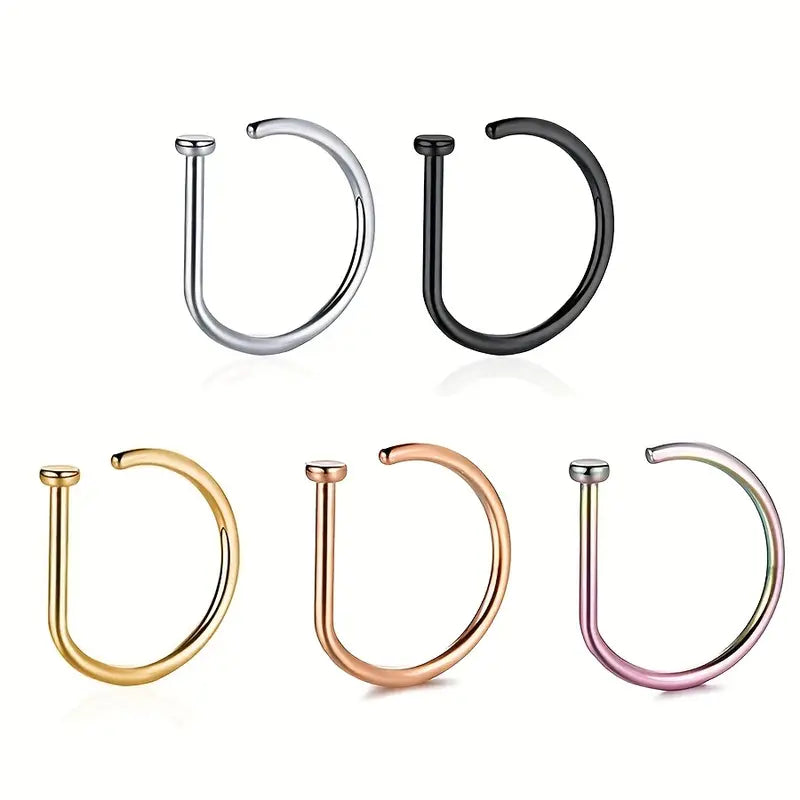 Elegant Punk-Style Stainless Steel Nose Rings - Clip-On Non-Piercing Design For Cheap Sale Online