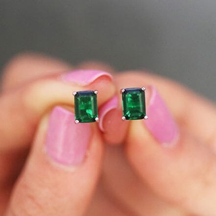 Sterling Silver 2.00 CTTW Emerald Cut Green Emerald Stud Earrings Buy Cheap Pay With Visa