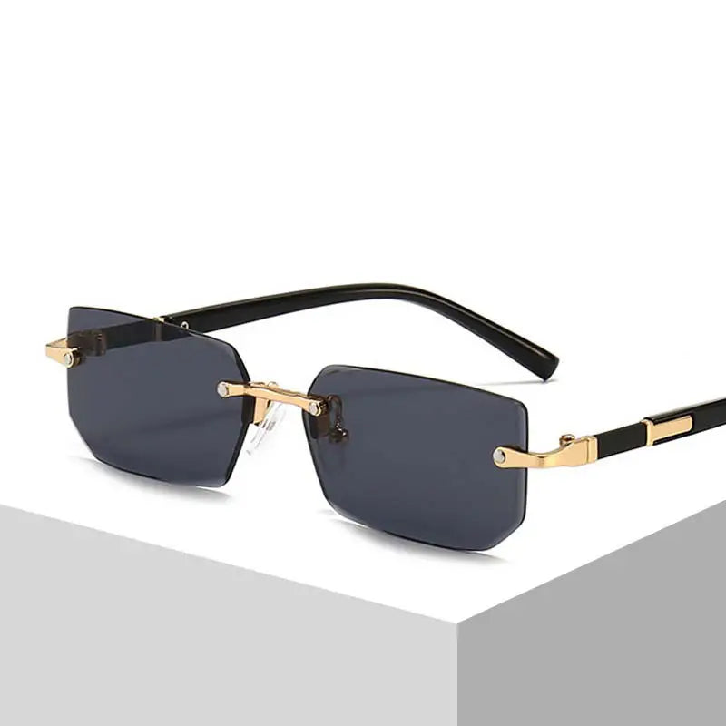 Square Rimless Vintage Sunglasses Stylish Design Golden Frame Black Hip Hop Sunglasses Clearance Latest